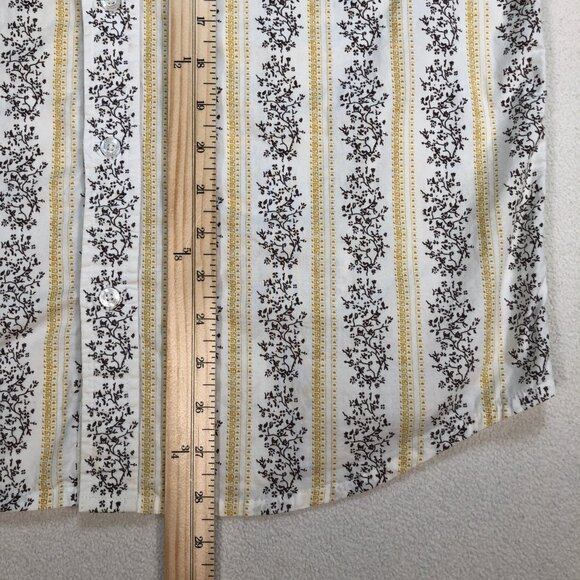 Prana Shirt Mens S White Yellow Floral Stripes Pocket 100% Cotton Button Up Logo - Picture 11 of 14